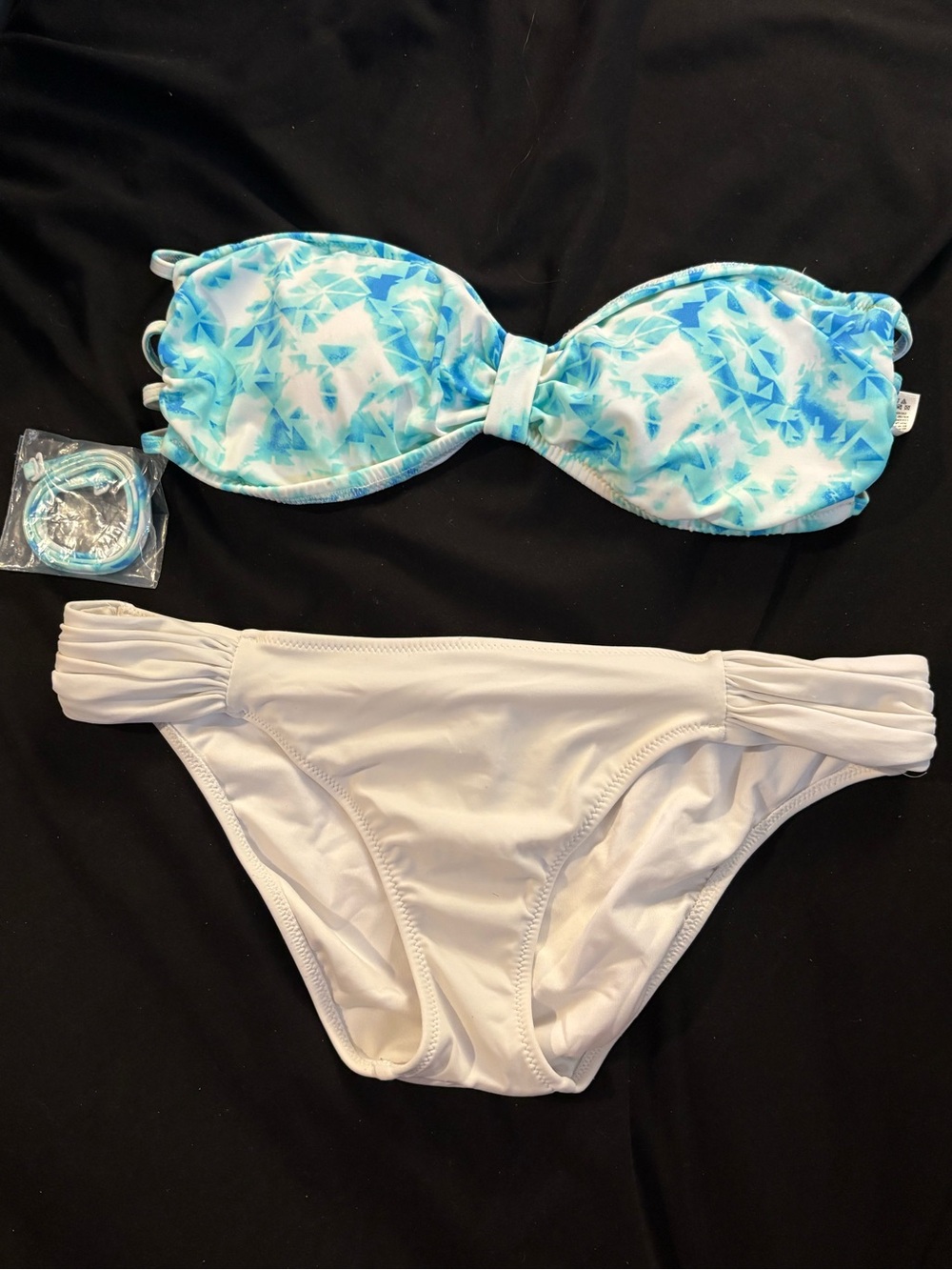 PINK Geometric Bikini Set | Strappy Back Top & Ruched Bottoms | Medium